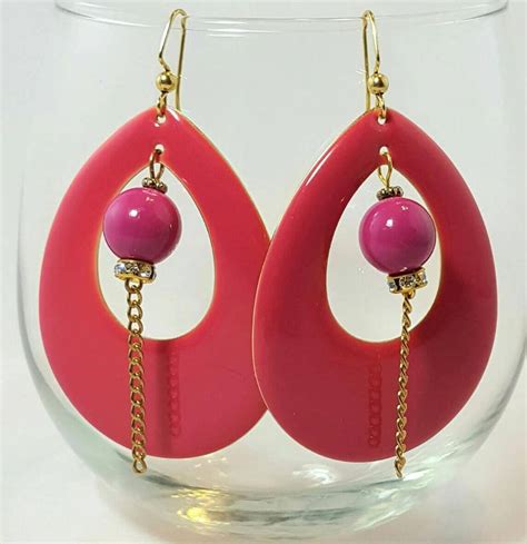 Hot Pink Earrings For Her Bold Style Retro Earrings Handmade Etsy