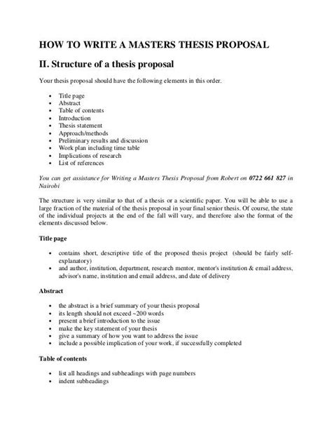 How To Write A Masters Thesis Proposal Ii Structure Of A Thesis