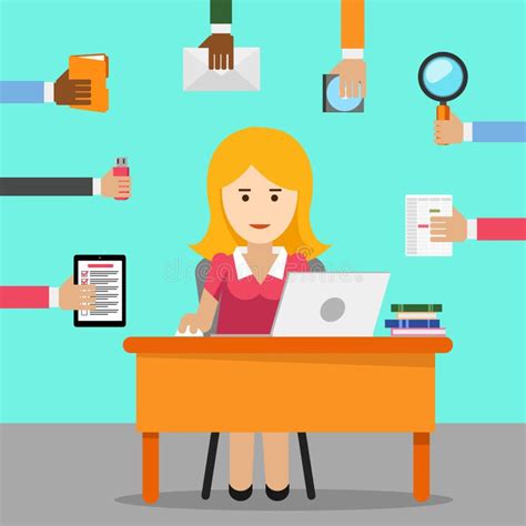 Secretary Busy Woman For Office Work Stock Vector Illustration Of