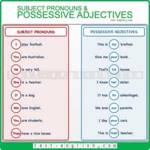 Possessive Adjectives And Subject Pronouns Test English