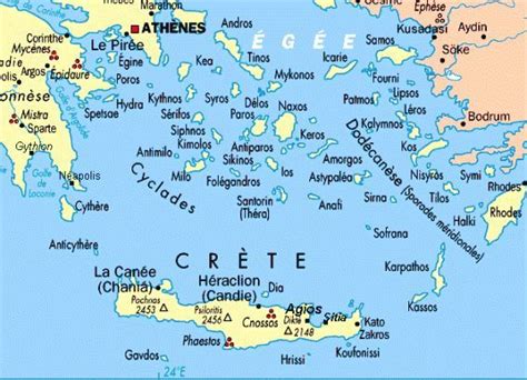 A Map Of The Greek Island Of Aegee With All Its Major Cities