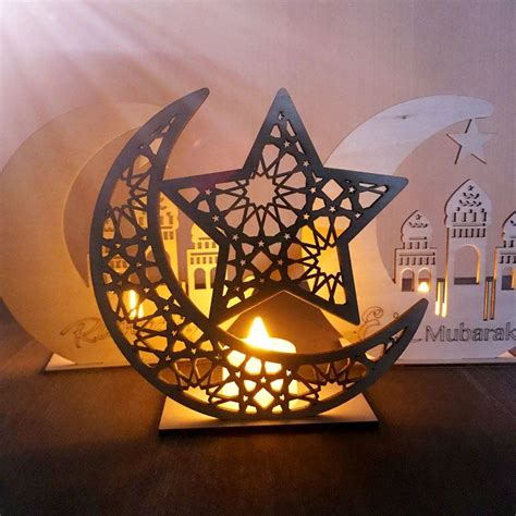 2021 Dhl Ramadan Wooden Eid Mubarak Decoration For Home Moon Islam