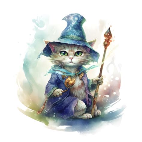 Premium Ai Image Mystical Wizard Cat Ai Generative Illustration