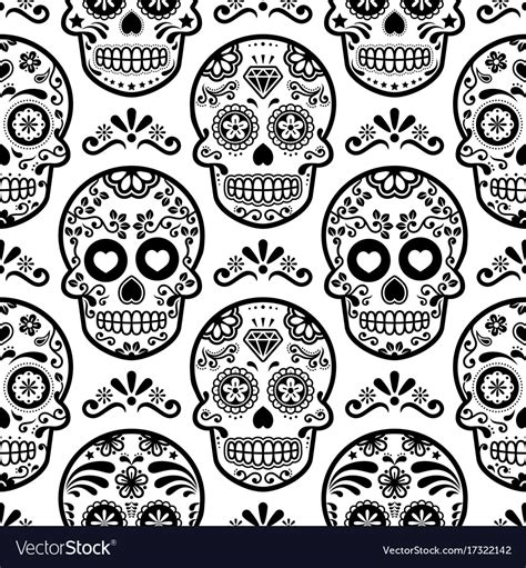 Mexican Sugar Skull Seamless Pattern Royalty Free Vector