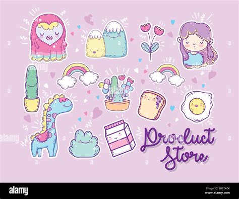 Kawaii Store Cartoons Design Expression Cute Character Funny And