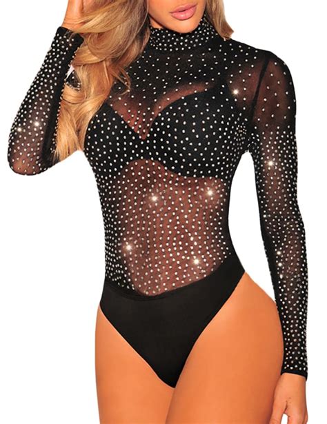 buy lrady women s sheer mesh turtleneck neck see through leotard bodysuit body tops online at