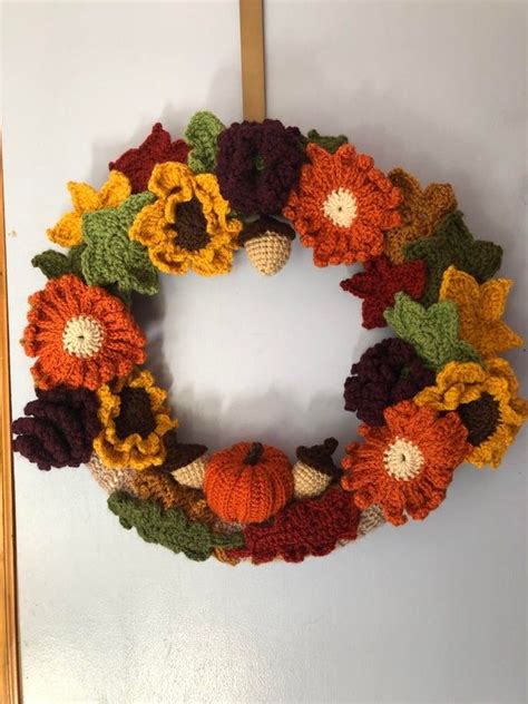this fall wreath was inspired by a post i saw here the crocheting was easy putting together