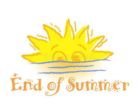 Hand Drawn End Of Summer Letter With Cute Sun Background Stock Vector