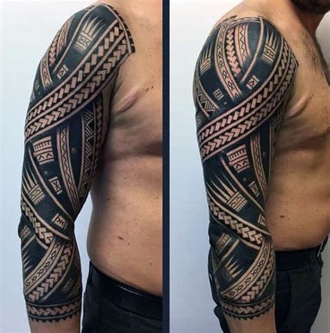 75 Tribal Arm Tattoos For Men Interwoven Line Design Ideas Upper Half