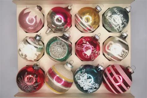 Lot Vintage Glass Pictured Mica Stencil Ball Christmas Ornaments Shiny Brite Picclick