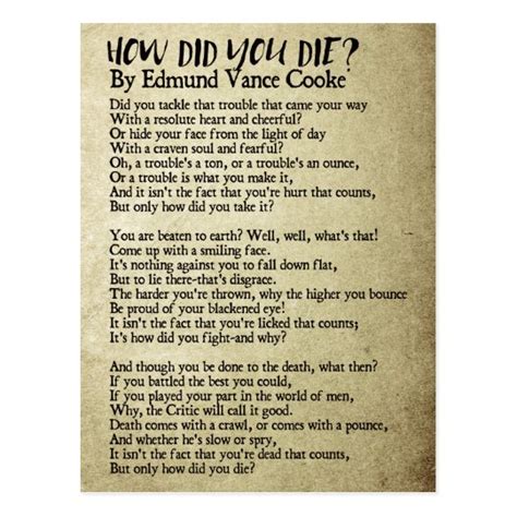 How Did You Die Inspirational Motivational Poem Postcard
