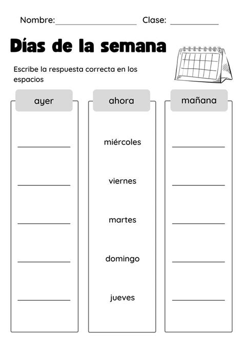 Spanish Days Of The Week Worksheet Spanish Words For Beginners Teaching Spanish Teaching