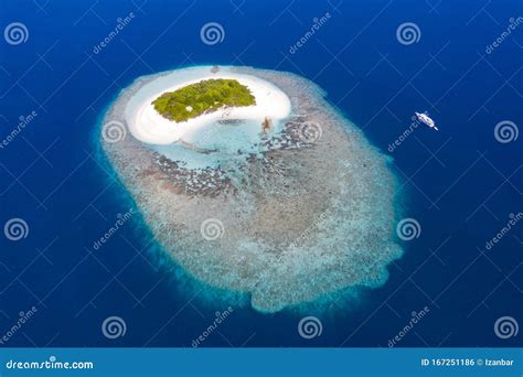 Heart Shaped No People Island Maldive Aerial View Panorama Landscape