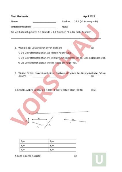 Arbeitsblatt Physik Mechanik Einführung in Kräfte Physik