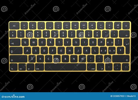 Modern Gold Aluminum Computer Keyboard Isolated On Black Background