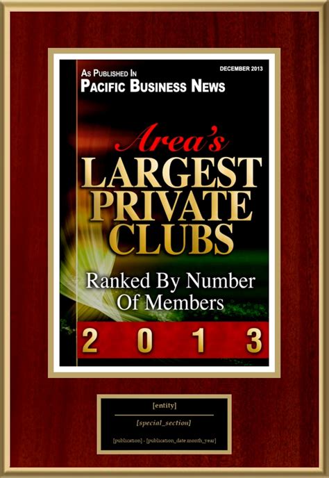 Areas Largest Private Clubs American Registry Recognition Plaques Award Plaque Countertop