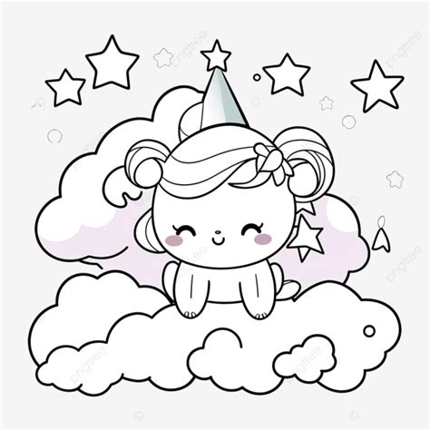 구름위의 유니콘 만화 색칠하기 달콤한 꿈 카와이 워크시트 일각수 작은 조랑말 조랑말 Png 일러스트 및 이미지 에 대한