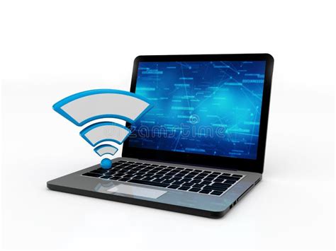 Laptop With Wifi Icon In White Background 3d Render Stock Photo