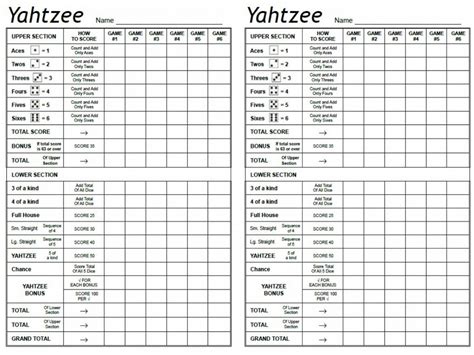 Yahtzee Score Card Free Printable Yahtzee Score Sheets Free Printable