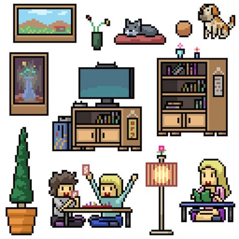 Premium Vector Pixel Art Set Isolated Home Living Room