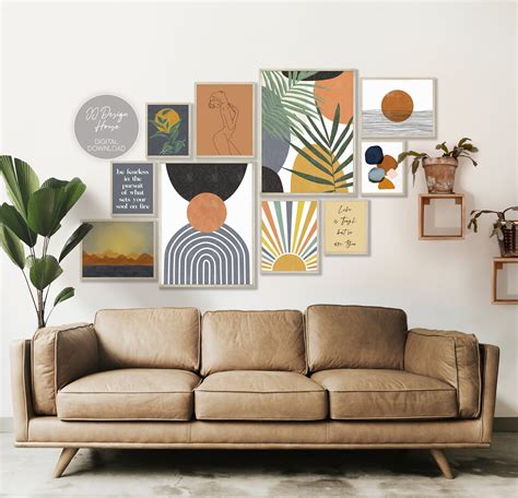 Boho Decor Gallery Wall Art Set Mid Century Modern Prints Etsy Australia