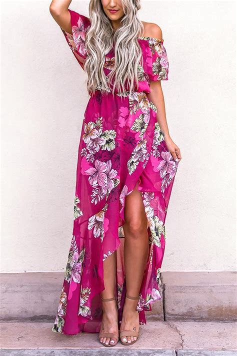 Rose Off Shoulder Floral Print Maxi Dress Summer Floral Maxi Maxi