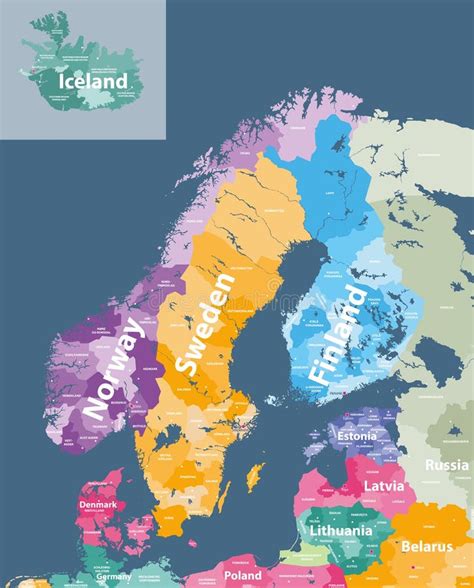 Scandinavia And Baltic Countries Political Detailed Map Vector