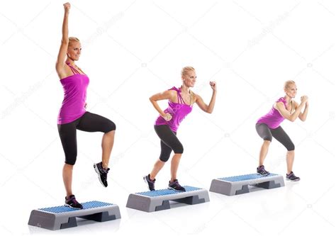 Woman Step Aerobics Exercise — Stock Photo © Luckybusiness 24889189