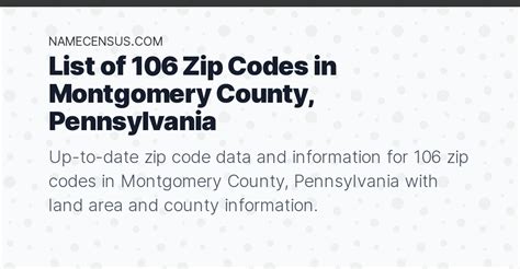 Montgomery County Zip Codes List Of 106 Zip Codes In Montgomery