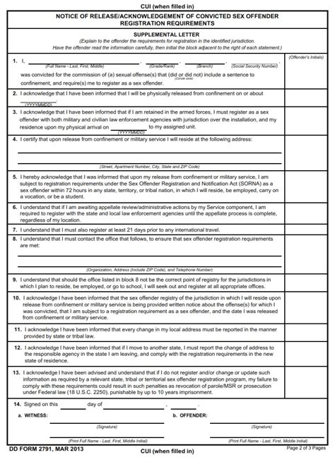 Dd Form 2791 Notice Of Releaseacknowledgement Of Convicted Sex