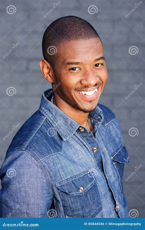 Handsome Young African Man Smiling With Blue Shirt Stock Photo Image