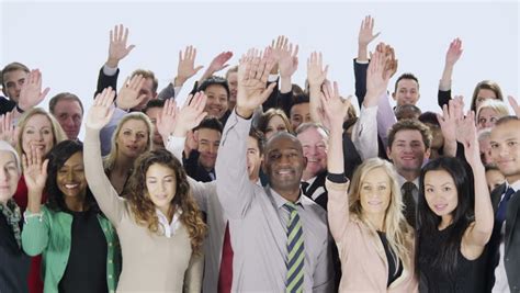 Hands Waving In The Air Of A Happy And Diverse Multi Ethnic Group Of