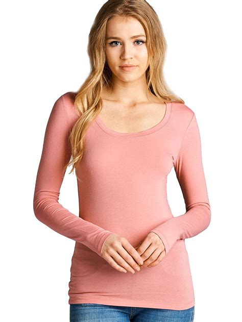 Women S Long Sleeve Scoop Neck Fitted Cotton Top Basic T Shirts Plus Size Available Fast Free