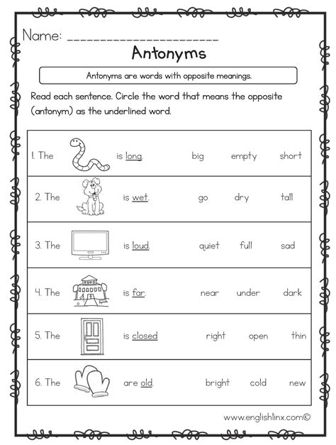 Antonyms Worksheets Opposite Antonyms Worksheets