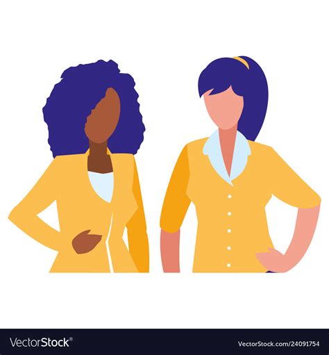 Couple Of Girls Interracial Characters Royalty Free Vector