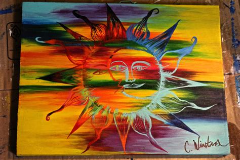 Colorful Sun And Moon Acrylic Painting On Wood By Paint Life Away On