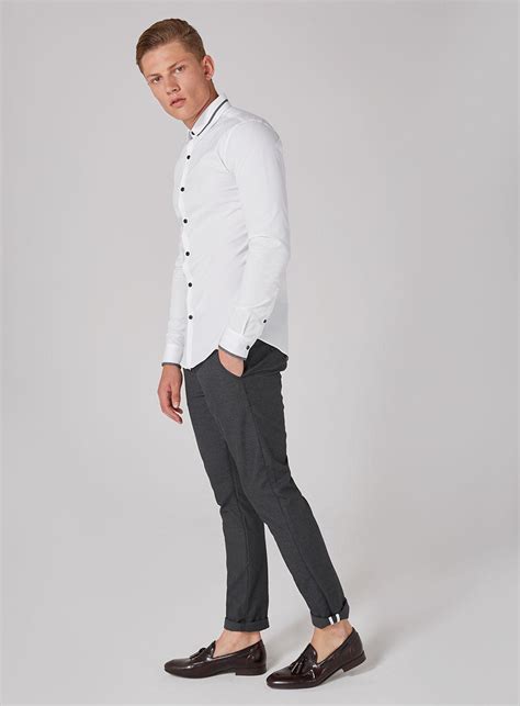 Lyst Topman White Contrast Muscle Fit Long Sleeve Shirt In White For Men