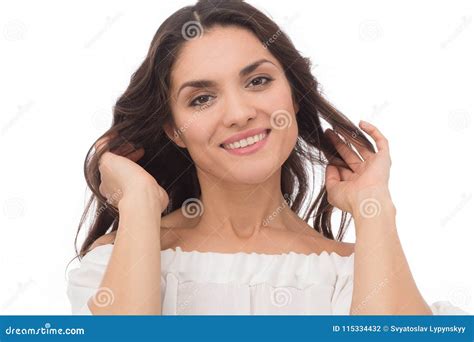 Portrait Of A Gorgeous Middle Aged Brunette Woman Stock Photo Image