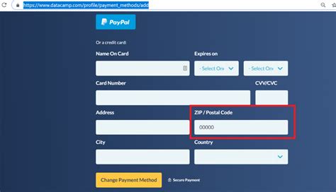 Zip Postal Code For Datacamp Payment Method Support Datacamp