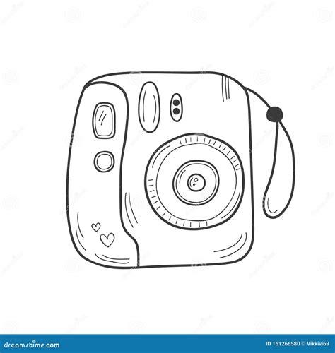 Retro Instant Camera Drawing Cute White Mini Photo Camera Doodle