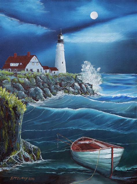 Ocean Scene Painting Portland Head Lighthouse By Jerry Mcelroy