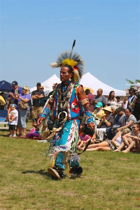 Unidentified Male Native American Dancers Wears Traditional Pow Wow