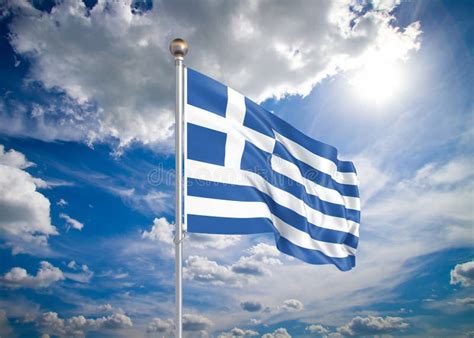 Realistic Flag 3d Illustration Colored Waving Flag Of Greece On Sunny