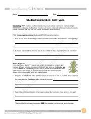 Attract, bar magnet, ferromagnetic, magnetize, north pole, repel, south pole. Cell Types Gizmo.doc - Name Date Student Exploration Cell ...