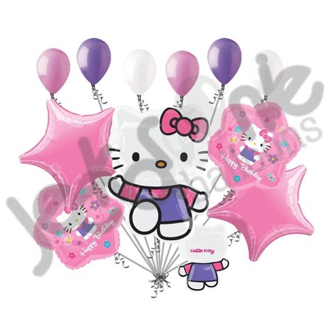 11 Pc Summer And Flower Hello Kitty Balloon Bouquet Decoration Birthday