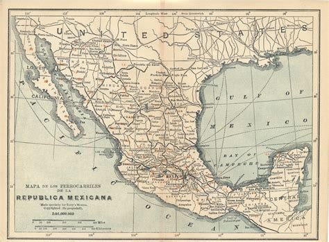 Mapa Antiguo De México 1911 Etsy