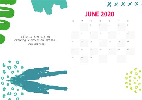 Print June 2020 Desk Calendar