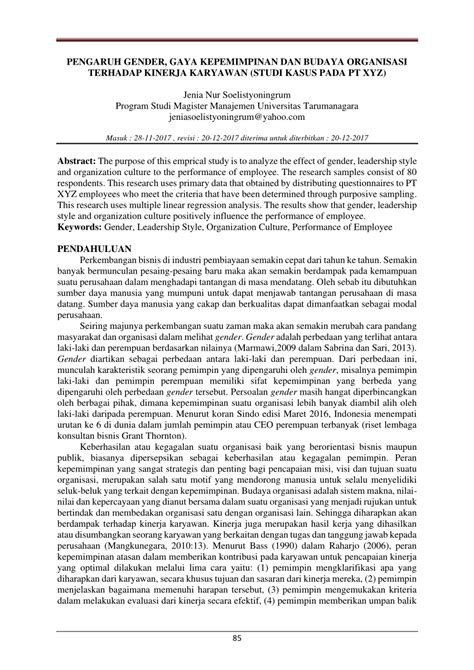 PDF Pengaruh Gender Gaya Kepemimpinan Dan Budaya Organisasi Terhadap