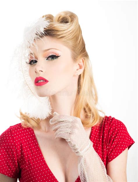 Portrait Of Beautiful Young Woman With Vintage Make Up And Hairstyle