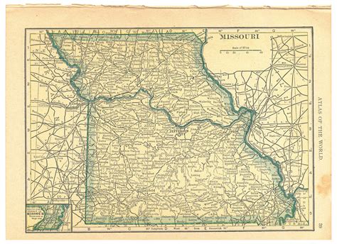 1908 Handy Atlas Vintage Map Pages Missouri On One Side